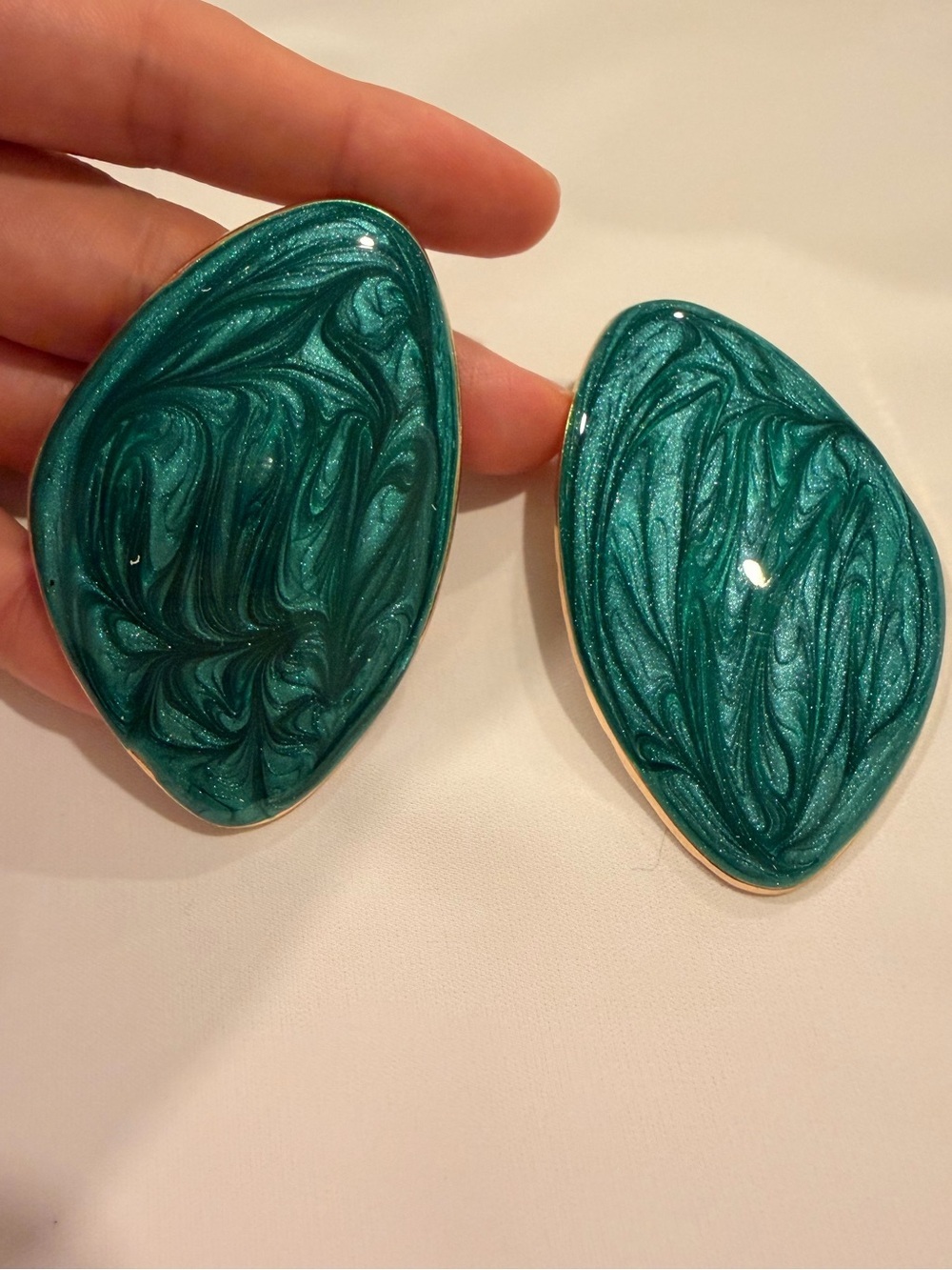 Teal Marble Statement Earrings - Women Jewelry - Picture 3 of 5